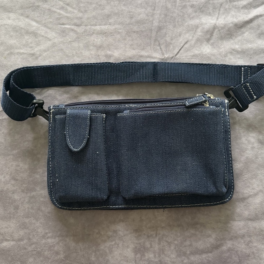 Denim‎ Waist Apron Server Utility Pouch Adjustable Belt Multi Pocket Blue